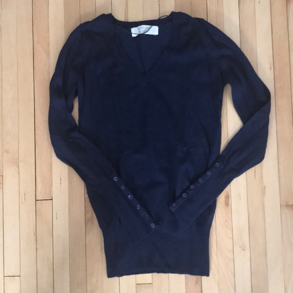 Zara Knit Navy V Neck Sweater